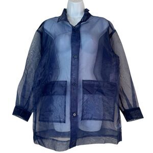 Johnny Wujek x JCPenney Sheer Organza Button Up Shirt Blouse Sz Medium Top Blue